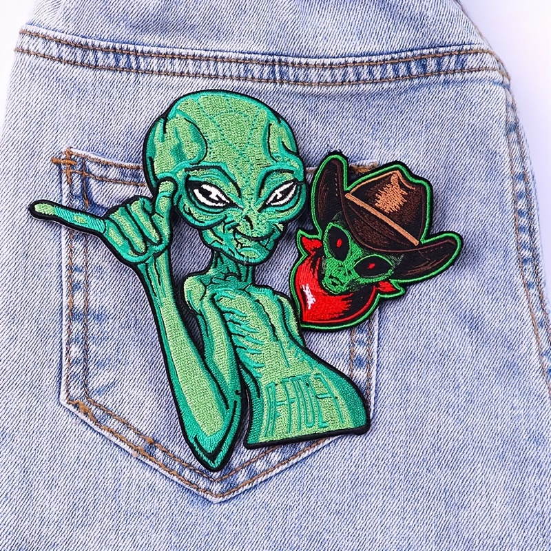 New Arrival Round Space Alien Rocket Eyes Stranger Things UFO Iron Patch  for Clothing Punk Embroidered DIY Parches Applique