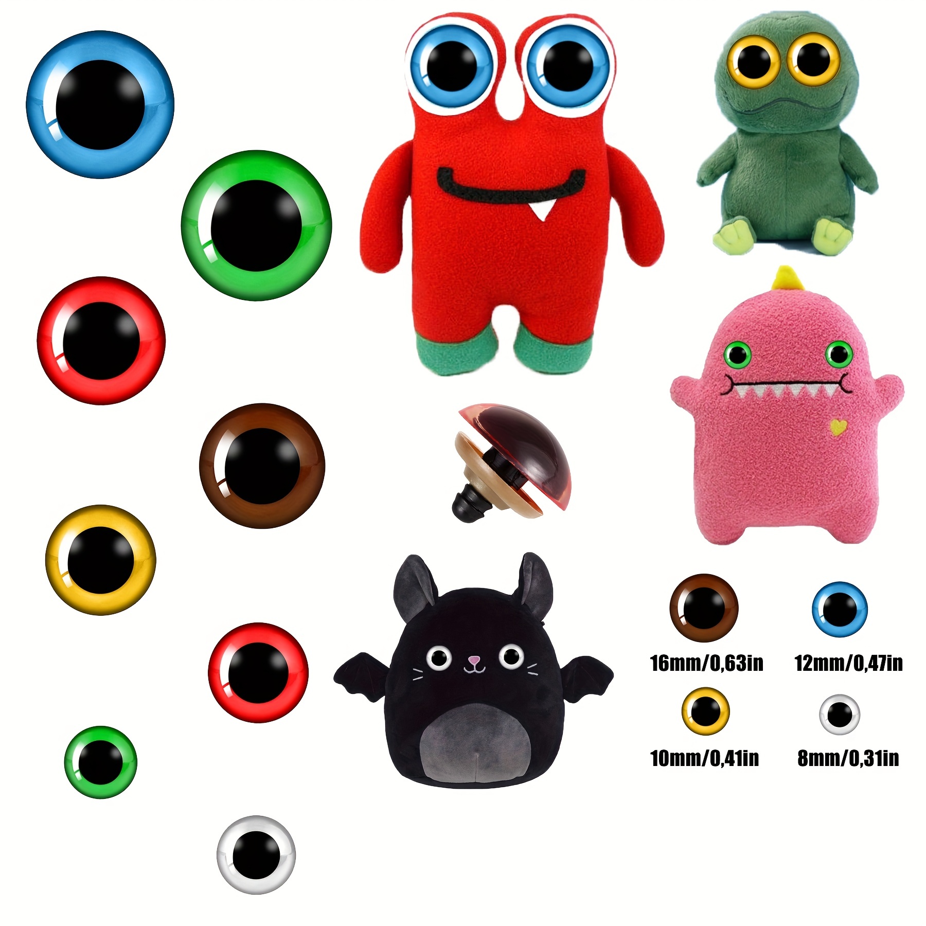 Ojos de seguridad de plástico para Amigurumi, 240 piezas de 6 mm a 14 mm,  color negro, sólidos para manualidades, juguete de ganchillo y animales de  peluche : : Hogar y Cocina