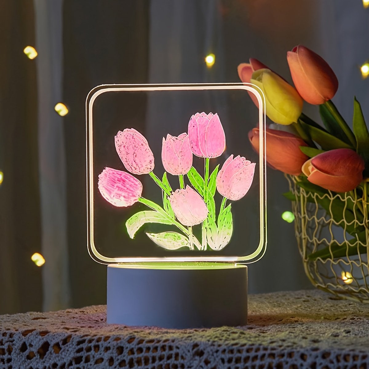 Lampada da Specchio A Tulipano Nuvola, Luce Notturna Tulipano Fai Da Te,  Lampade da Comodino con Fiori di Simulazione Romantica, Prodotto Finito  Cloud