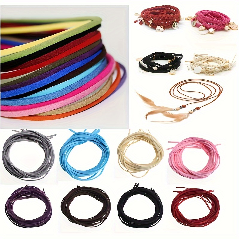 Cuerda de cuero, cordón plano de gamuza sintética, cordón de cuero fino  para pulseras, collares, joyería y manualidades (0.079 pulgadas, negro)