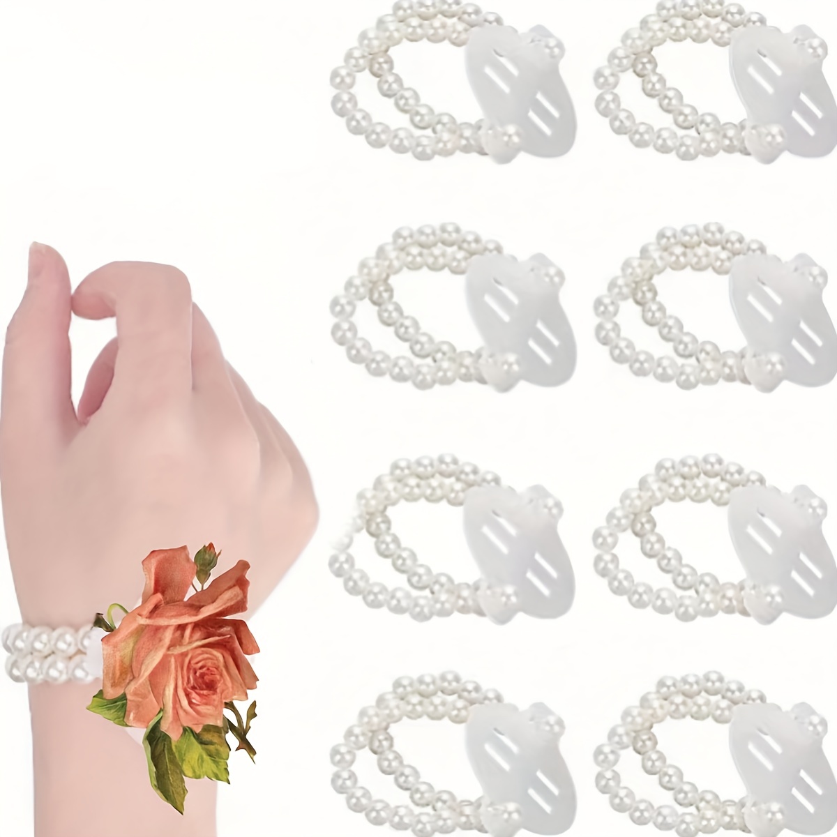 Ivory Rose Wrist Corsage Wristlet Band Bracelet And Men - Temu