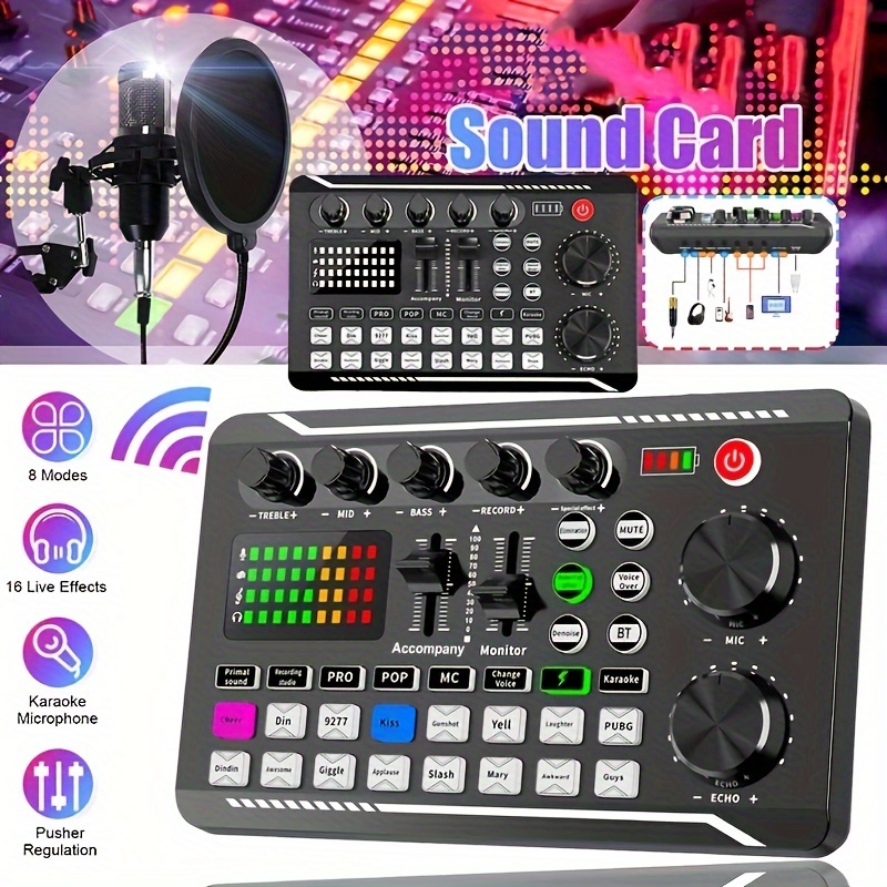 Mini Carte de mixage Audio Bluetooth, Table de mixage Audio de Type  Bluetooth en Direct, Carte Son à changeur de Voix avec Effets sonores pour