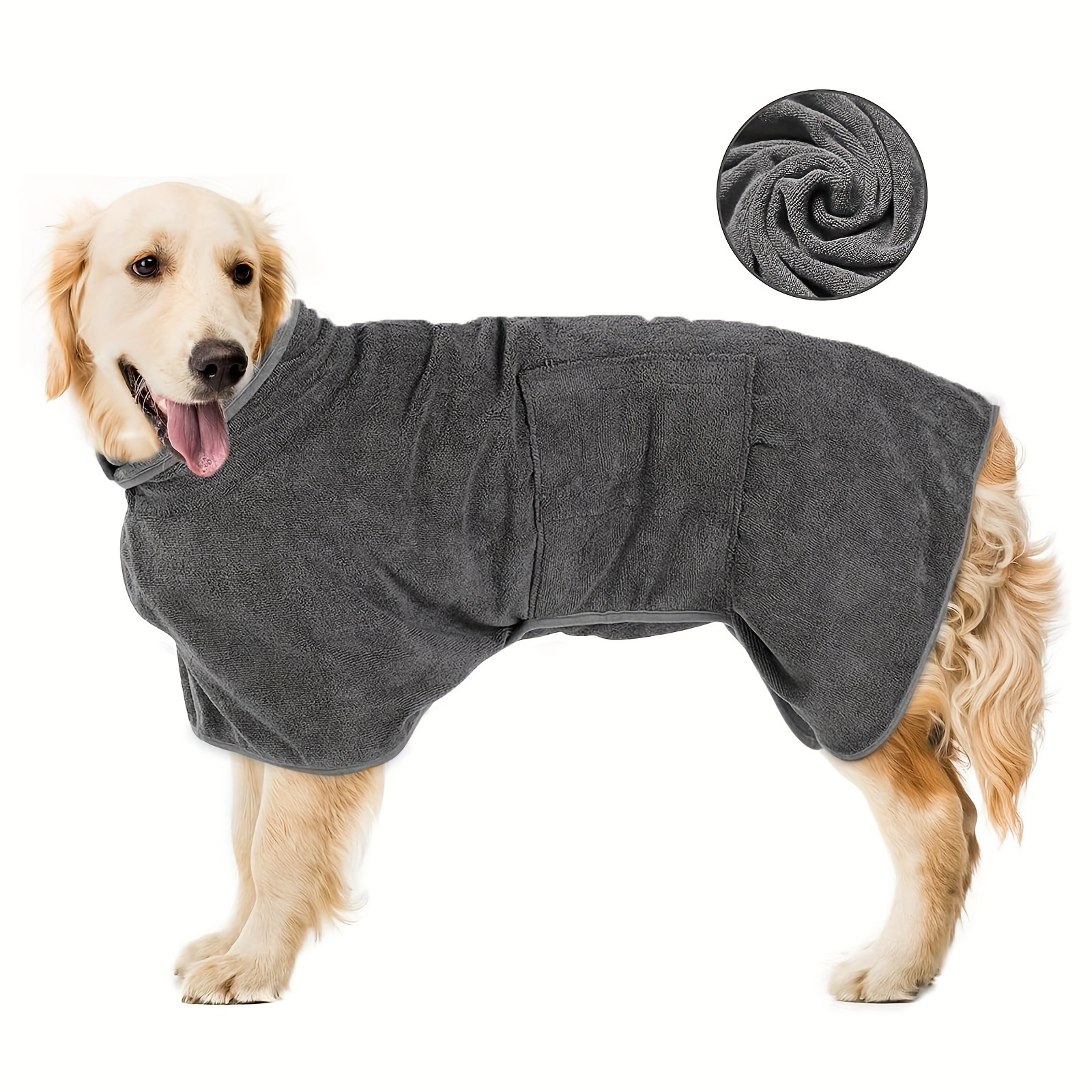  Toalla de secado para perros, material de microfibra, de secado  rápido, súper absorbente, de secado rápido, absorbe la humedad, con cuello  y cintura ajustables : Productos para Animales