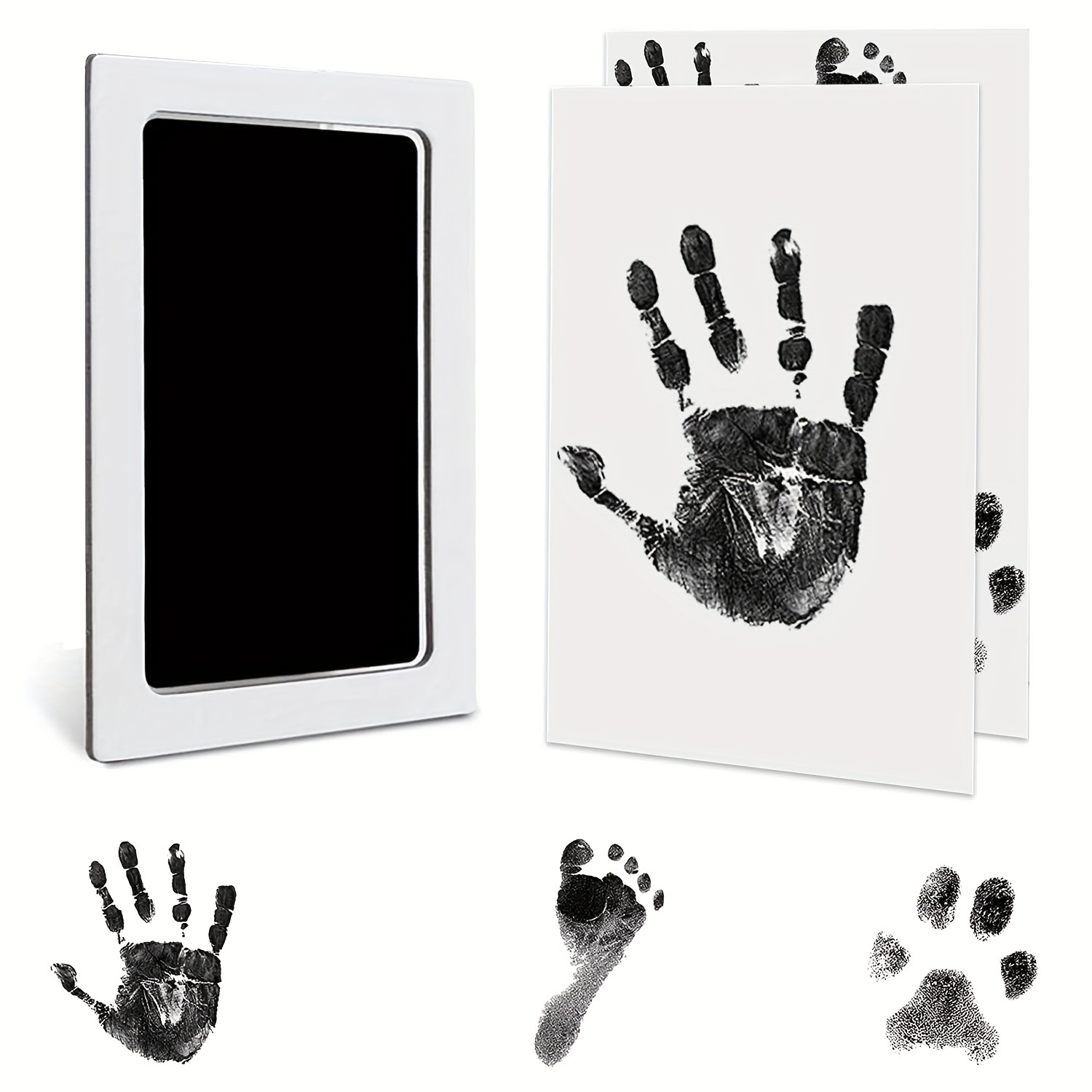 6 Pcs Extra Large Clean Touch Ink Pad for Baby Handprints and Footprints,  Non Toxic Inkless Infant Hand and Foot Stamp Pet Paw Print with 12 Cards