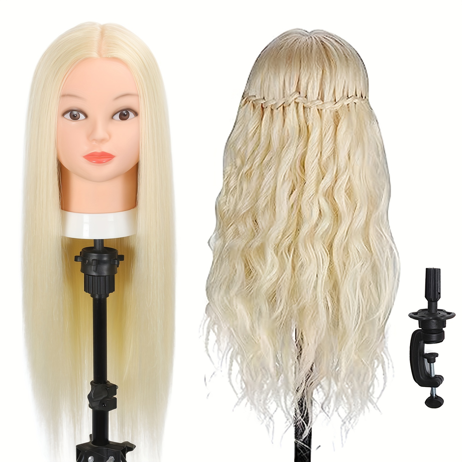  WECAN Cosmetology Mannequin Head For Hair Styling 26 Inch  Brown Synthetic Fiber Doll Head With 50% Real Hair Manikin Training Head  With Clamp Holder (Makeup on, 4) : Beauty & Personal Care