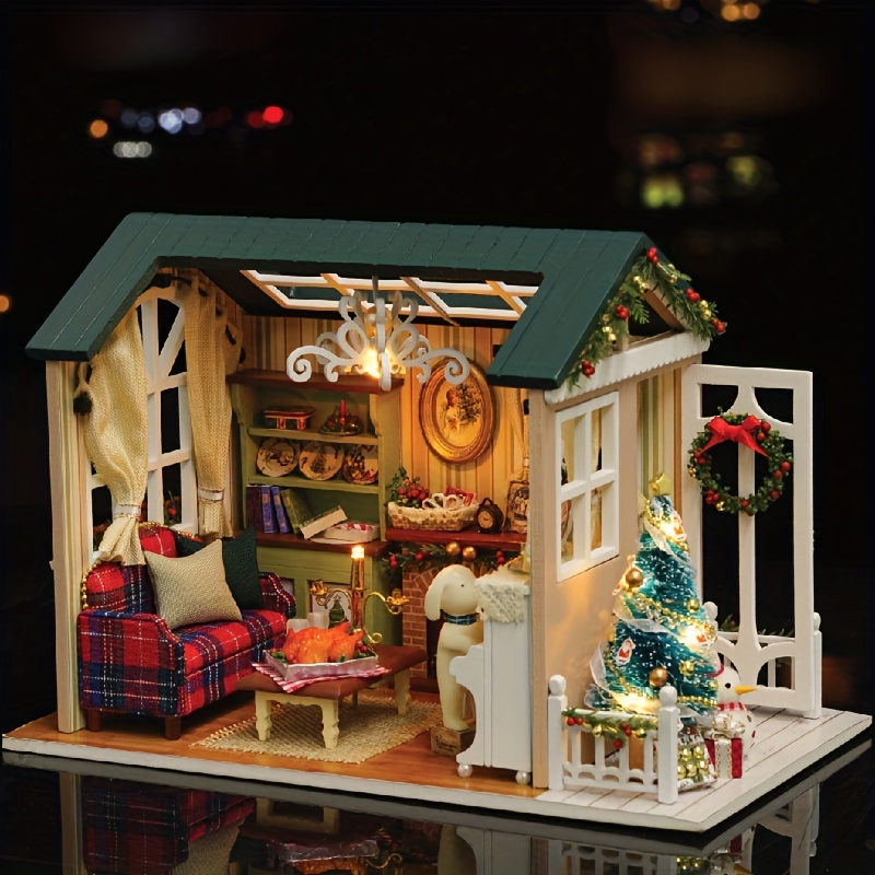 Wooden Doll House with Toys and Furniture Accessories with LED Light for  Ages 3 plus