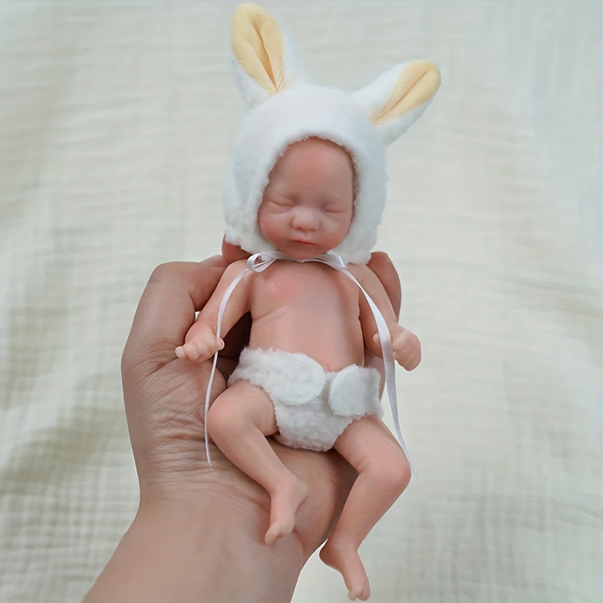 Mini bebê reborn silicone sólido 18cm