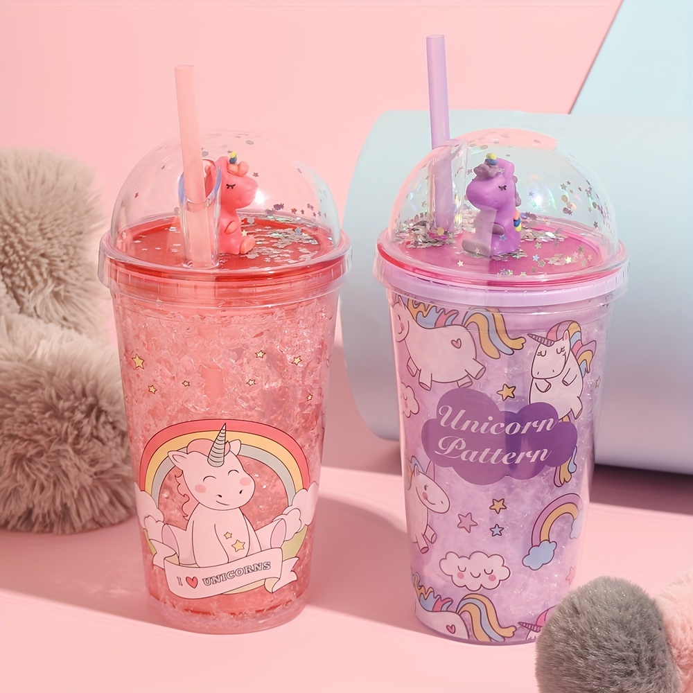 1pc PC Tumbler, Cartoon Unicorn Pattern Drinking Cup With Straw, Gift To  Friends