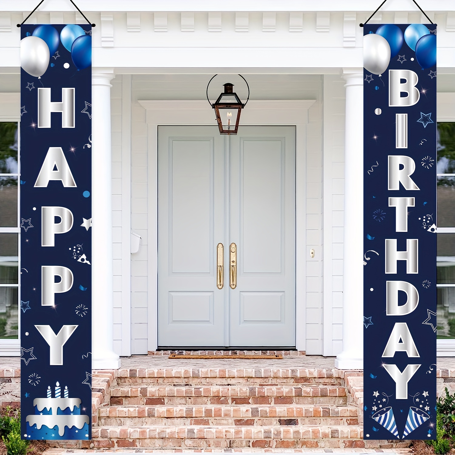 Bannière Joyeux Anniversaire pour la Maison, Décor de Porte, Bleu et Or,  30, 40, 50, Décor