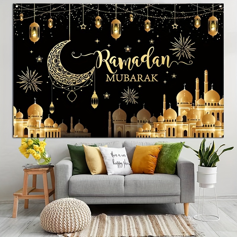 Banderas colgantes Eid Mubarak, decoración de Ramadán 2024 para puerta del  hogar, decoración de fiesta musulmana