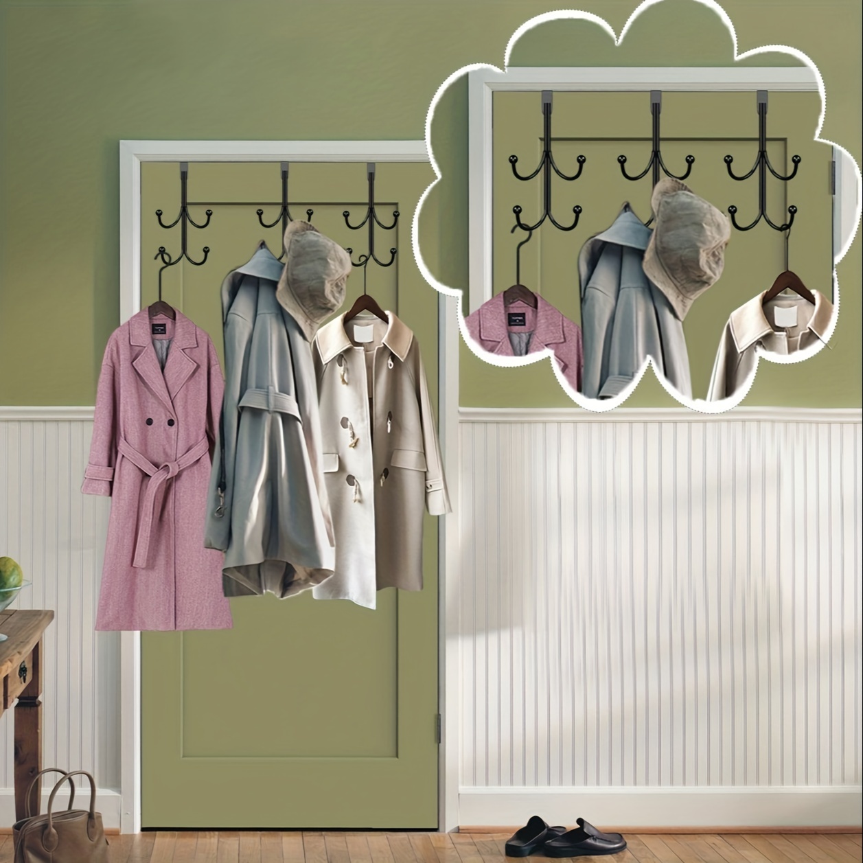 Over The Door Hook Punch free Coat Rack For Hanging Clothes - Temu