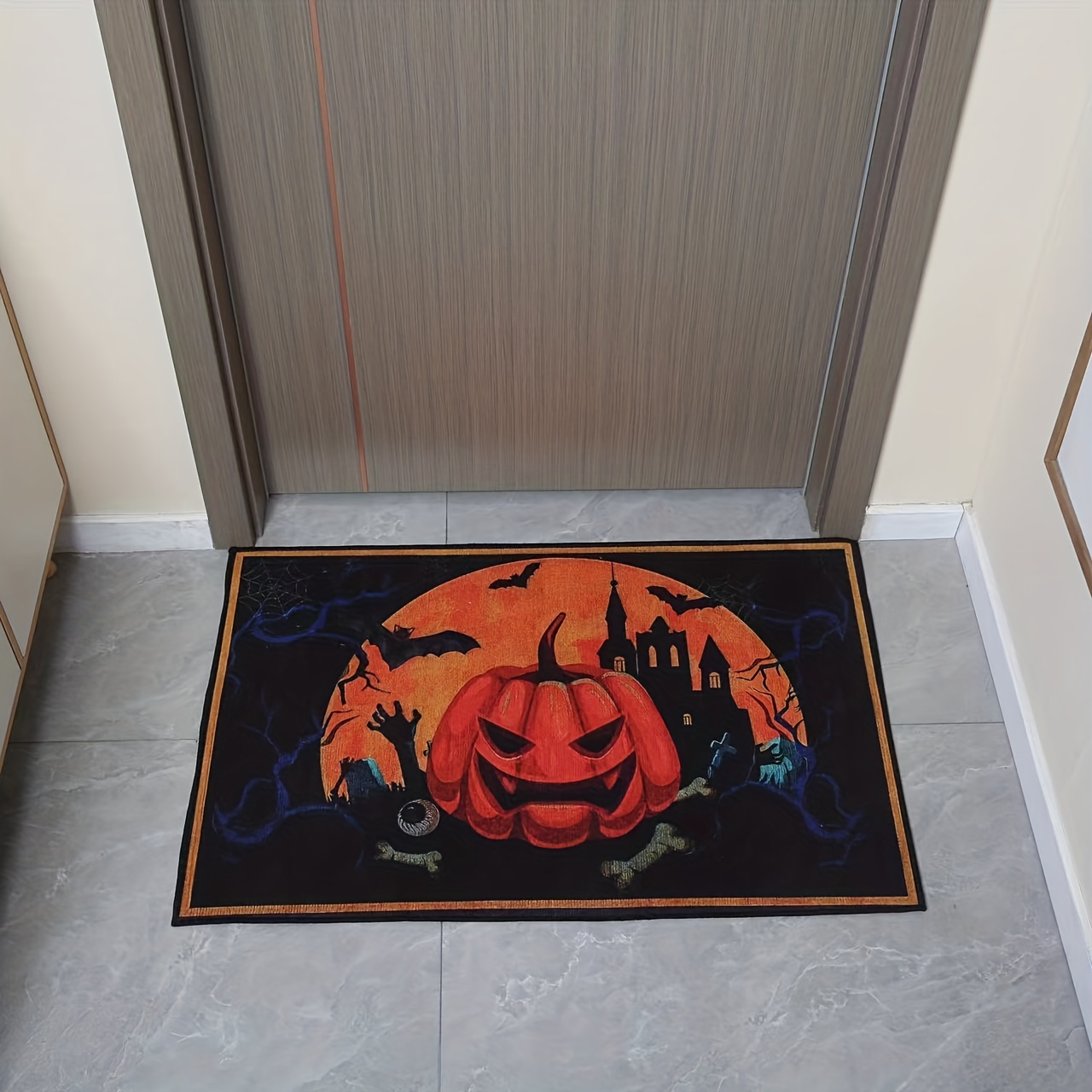 Halloween Night Pumpkins Spiders Door Mat Non slip Washable - Temu