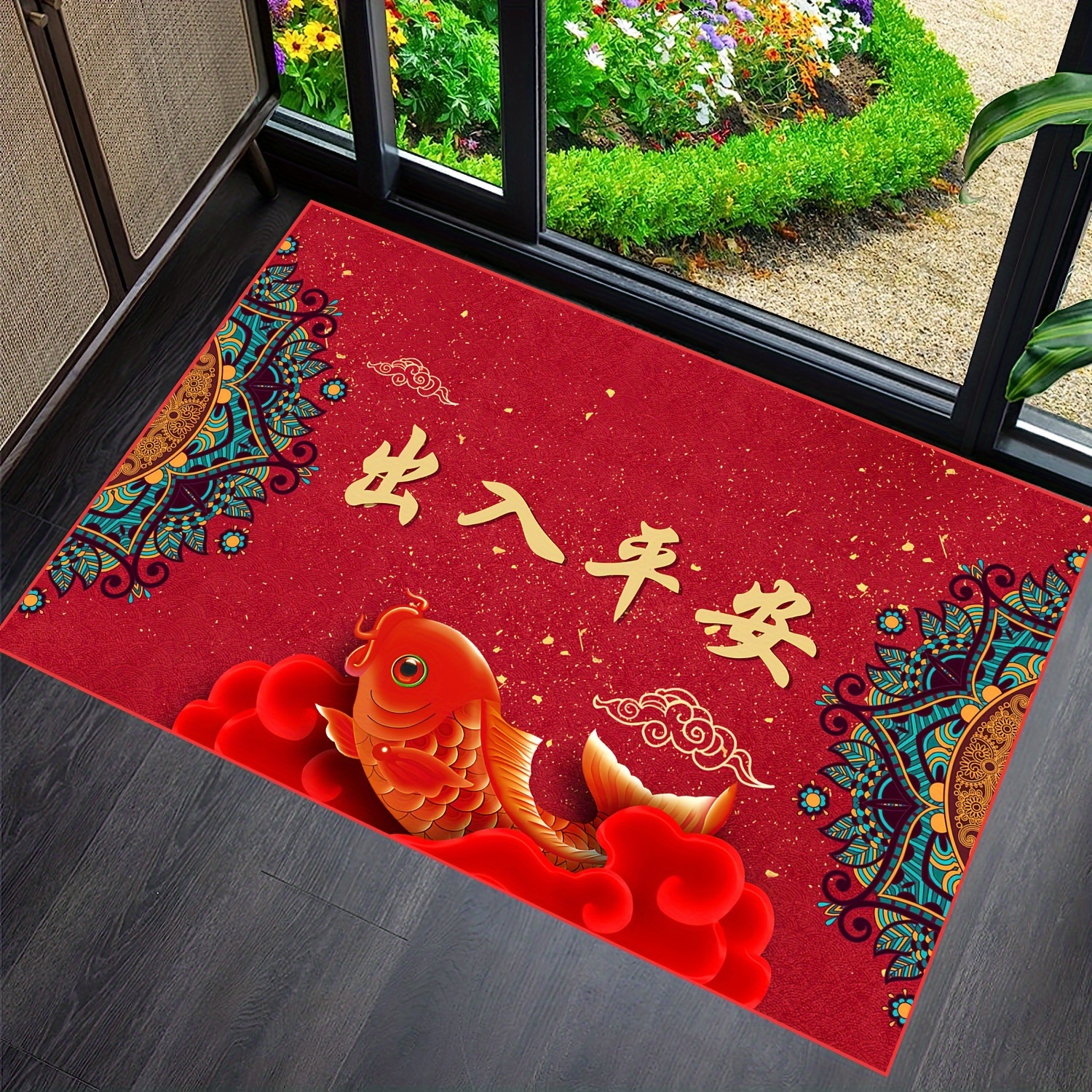Tapete de interior con parte trasera de goma, color rojo sólido,  antideslizante, alfombras de cocina y tapetes