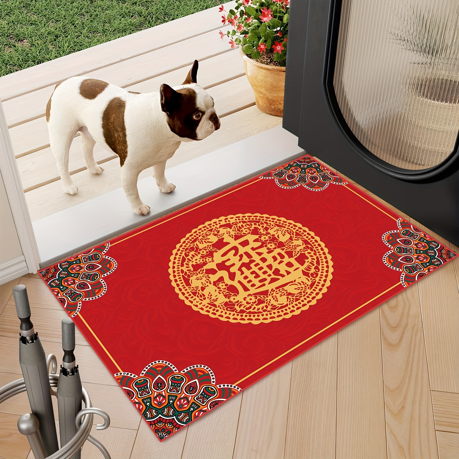 Tapete de interior con parte trasera de goma, color rojo sólido,  antideslizante, alfombras de cocina y tapetes