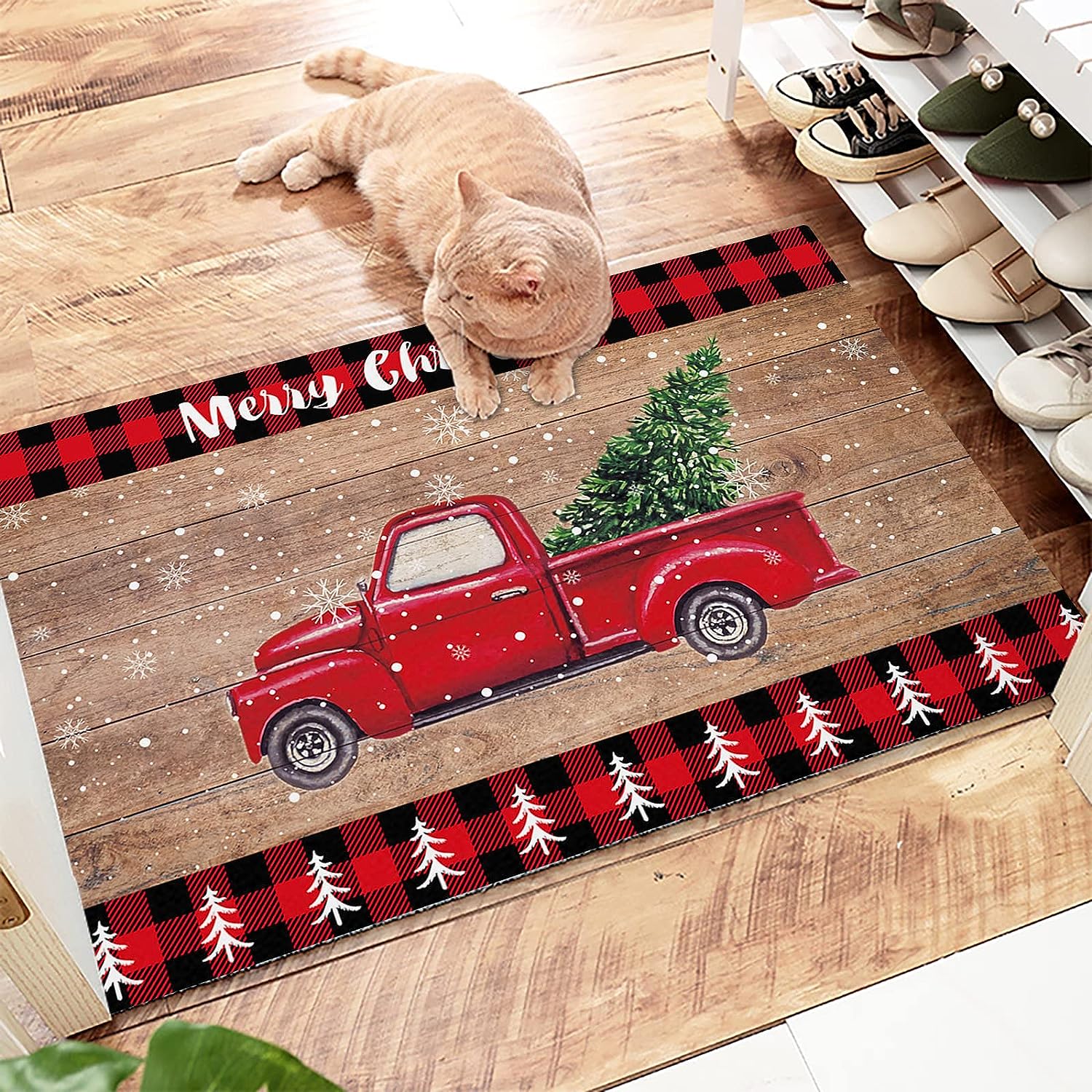 1pc Tapis De Pied De Série De Noël En Forme De Voiture Rouge