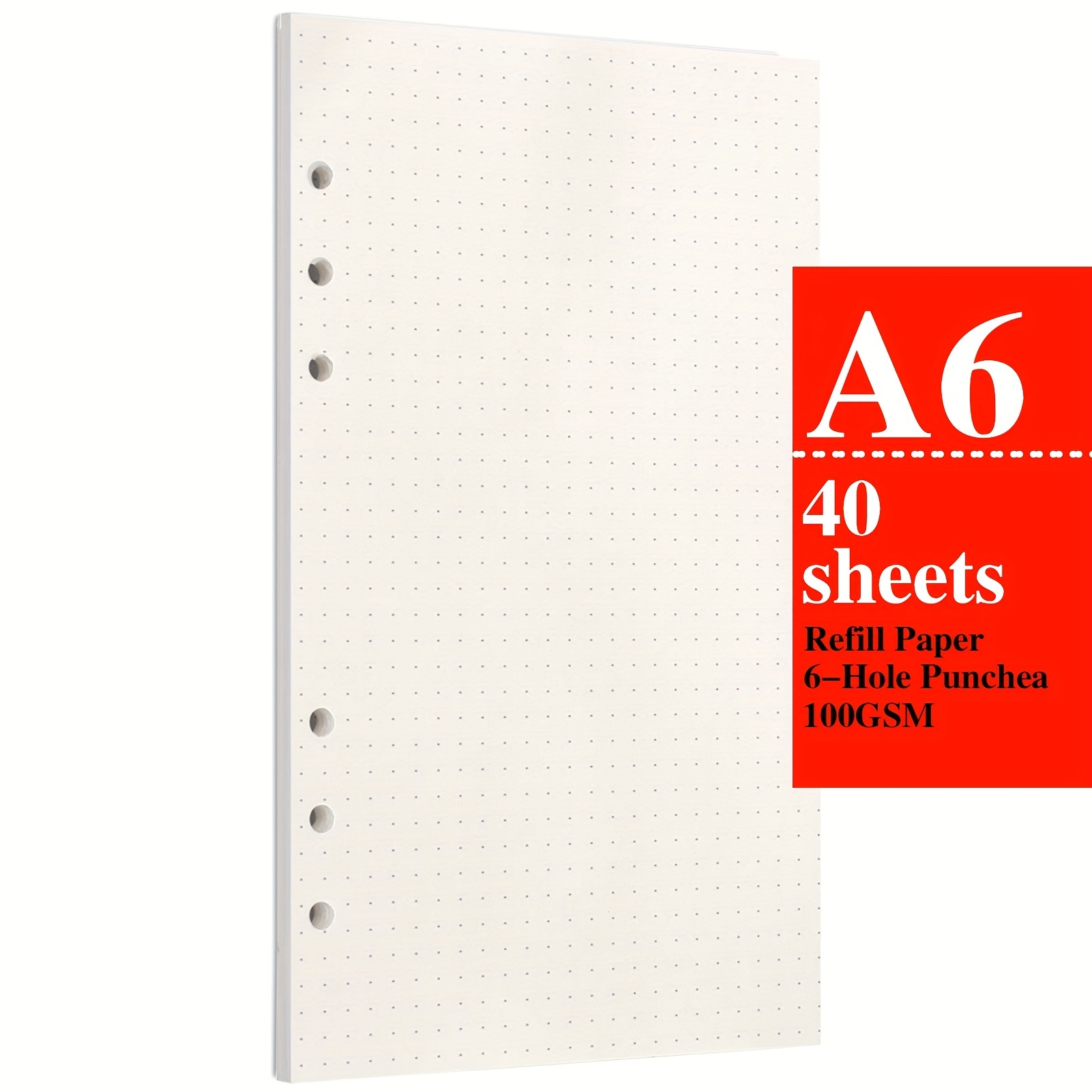 A7 Refill,Pocket Notebook Inserts, Grid 6 Hole Paper for Filofax, Square  Matrix 100gsm Thicker Paper for Refillable 6 Rings Binder Agenda, 4.84 x