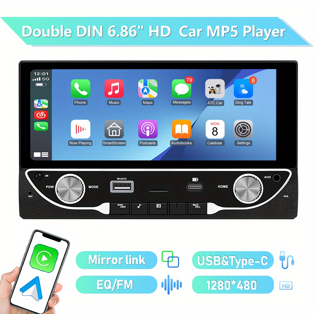 LAMTTO 9 Portable Inch Wireless Carplay Car Stereo with 2.5K Dash Cam,  1080p Backup Camera 64GB SD Card, Wireless Apple Carplay Car Radio Receive  GPS Navigation , Bluetooth, Siri,AUX/FM 