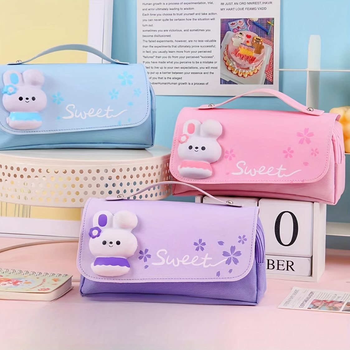 Cute Boba Pencil Case, Pen Makeup Pouch Box Bag Organizer Holder Stuff  Korean Japanese Stationary Set Things, Great Gift For Teens Adult Girls  Kids, E