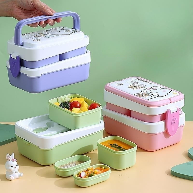 Little Rabbit Pattern Lunch Box Microwaveable Divided Bento - Temu