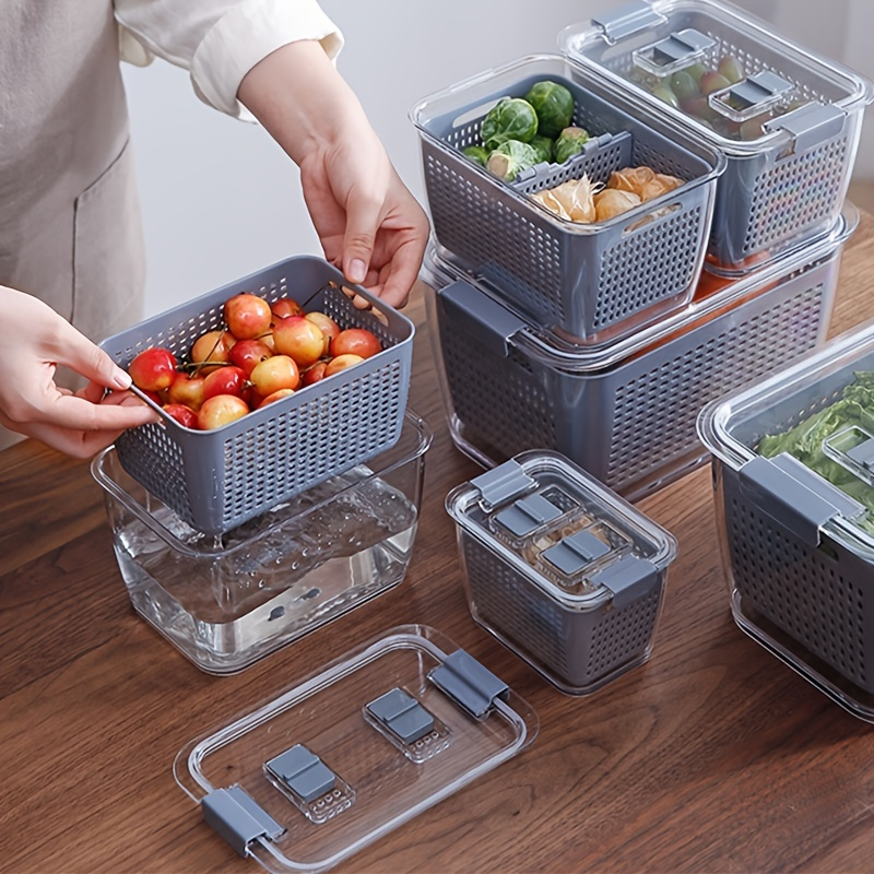 10 Pack Refrigerator Organizer Bins - 3 Size Stackable Fridge Clear Storage  Bins with Lids for Vegetable Berry Cereals Grape Tomatoes Fruit ,etc