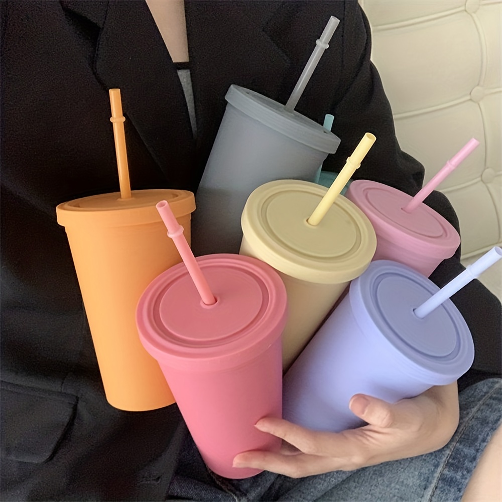 Cartoon Cute Rainbow Cup with Straw BPA Free Woman Girl Water Bottle For  Juice Milk Coffee Double-layer Plastic Drink Bottle - AliExpress