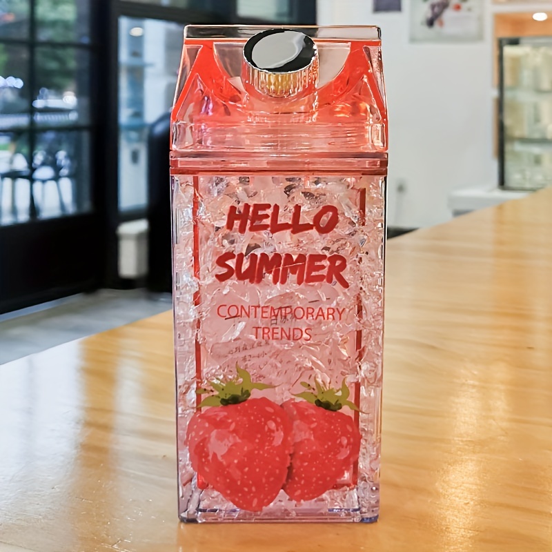 1pc, VIGO Water Bottle, 500ml/17oz Strawberry Pattern Water Cups, Square  Transparent Clear Water Pitcher, Cute Kawaii Summer Drinkware, Kitchen  Gadget