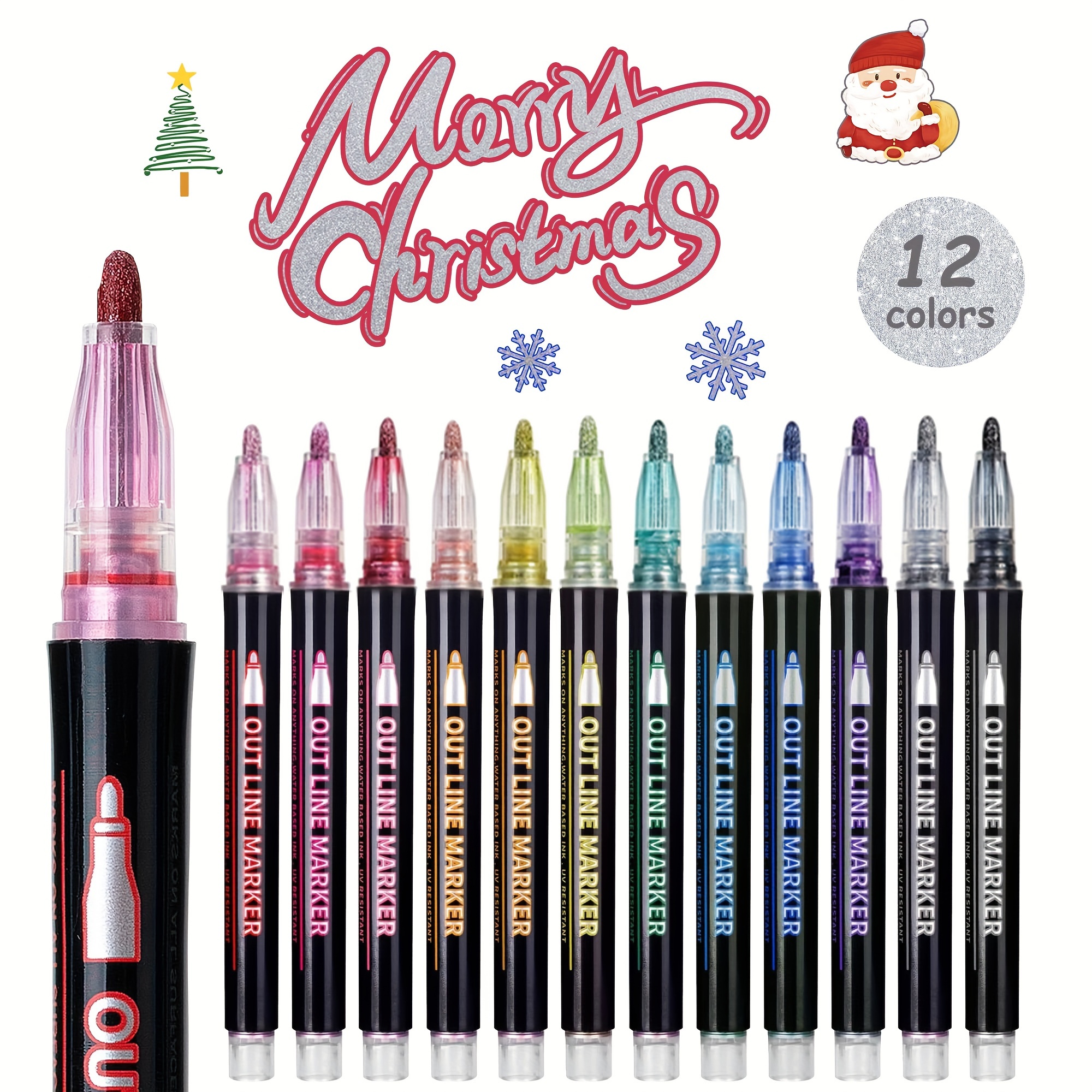 Double Line Markers Outline Pens, Aen Art Squiggles Shimmer Outline Marker  Set, 16 Colors Doodle Shimmer Pen for Drawing, Making Card, Craft Project