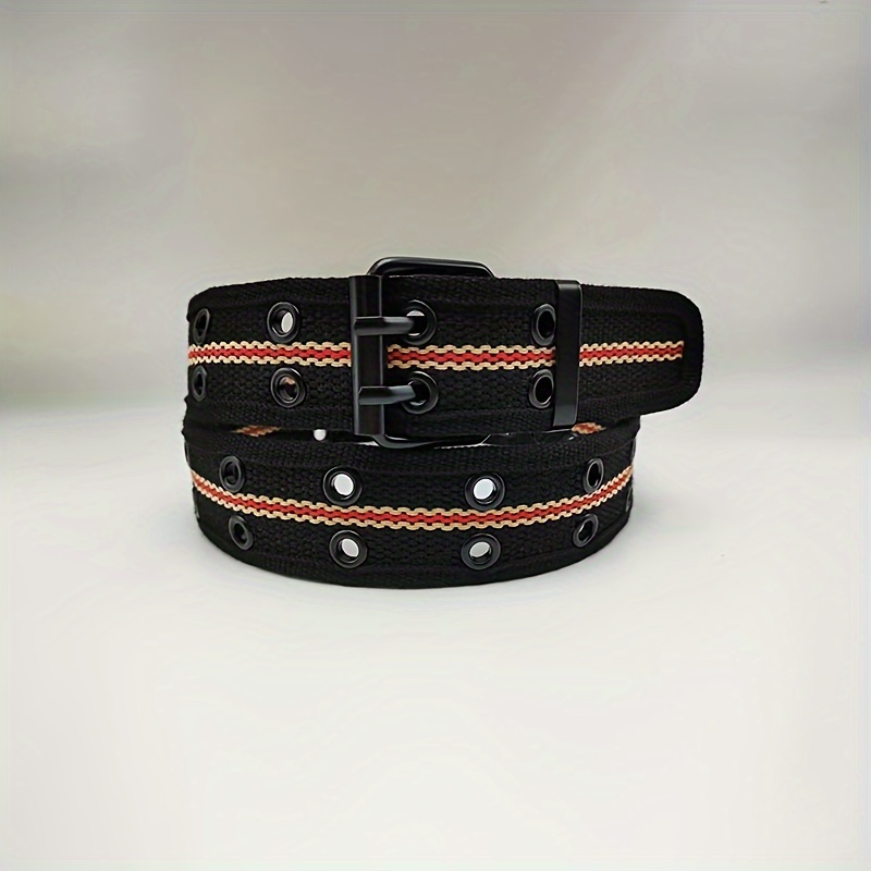Double Ring Buckle Canvas Belts Unisex Solid Color Casual Jeans