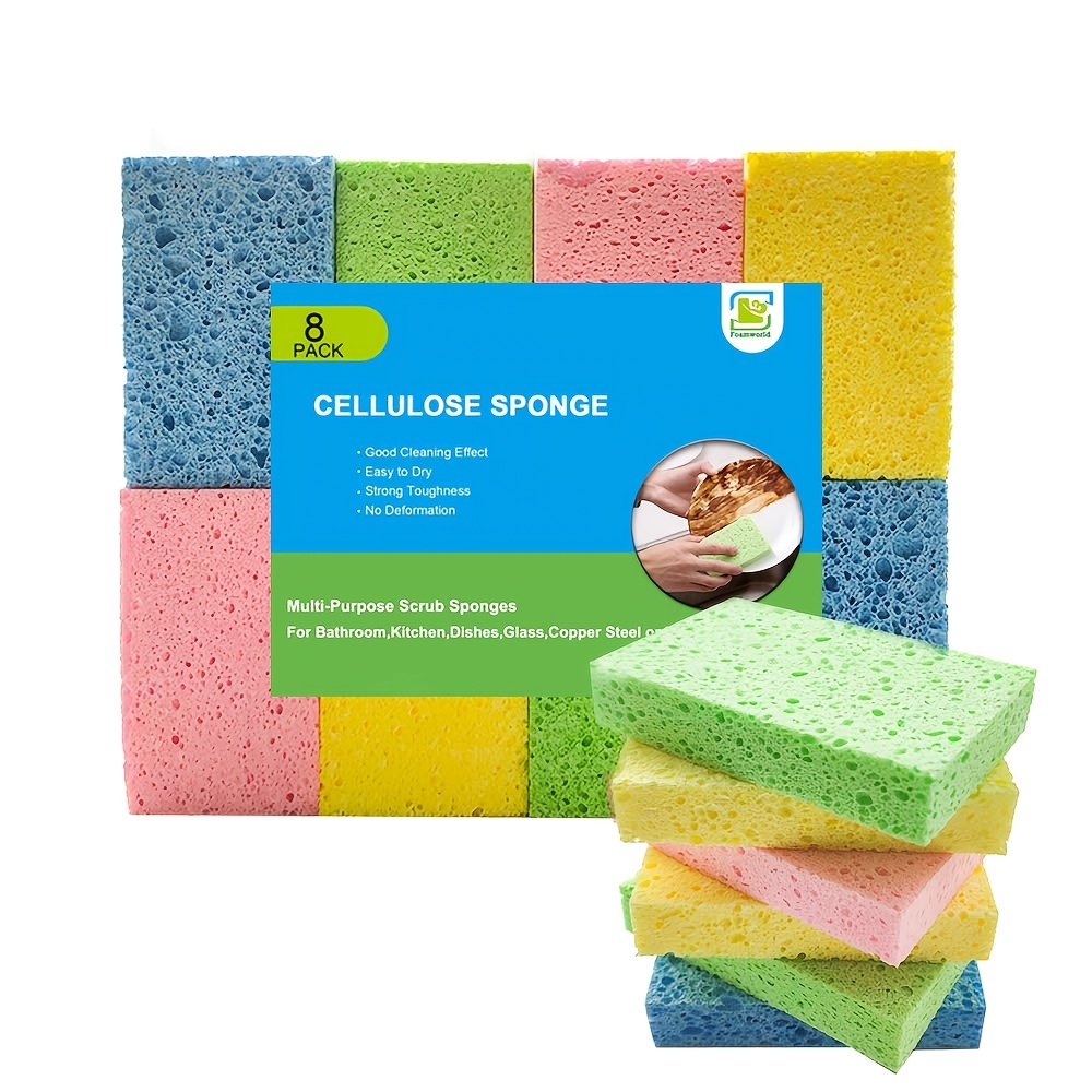 6 Sponges) SpongeBath Premium Cellulose Scrubber Sponges - Blue