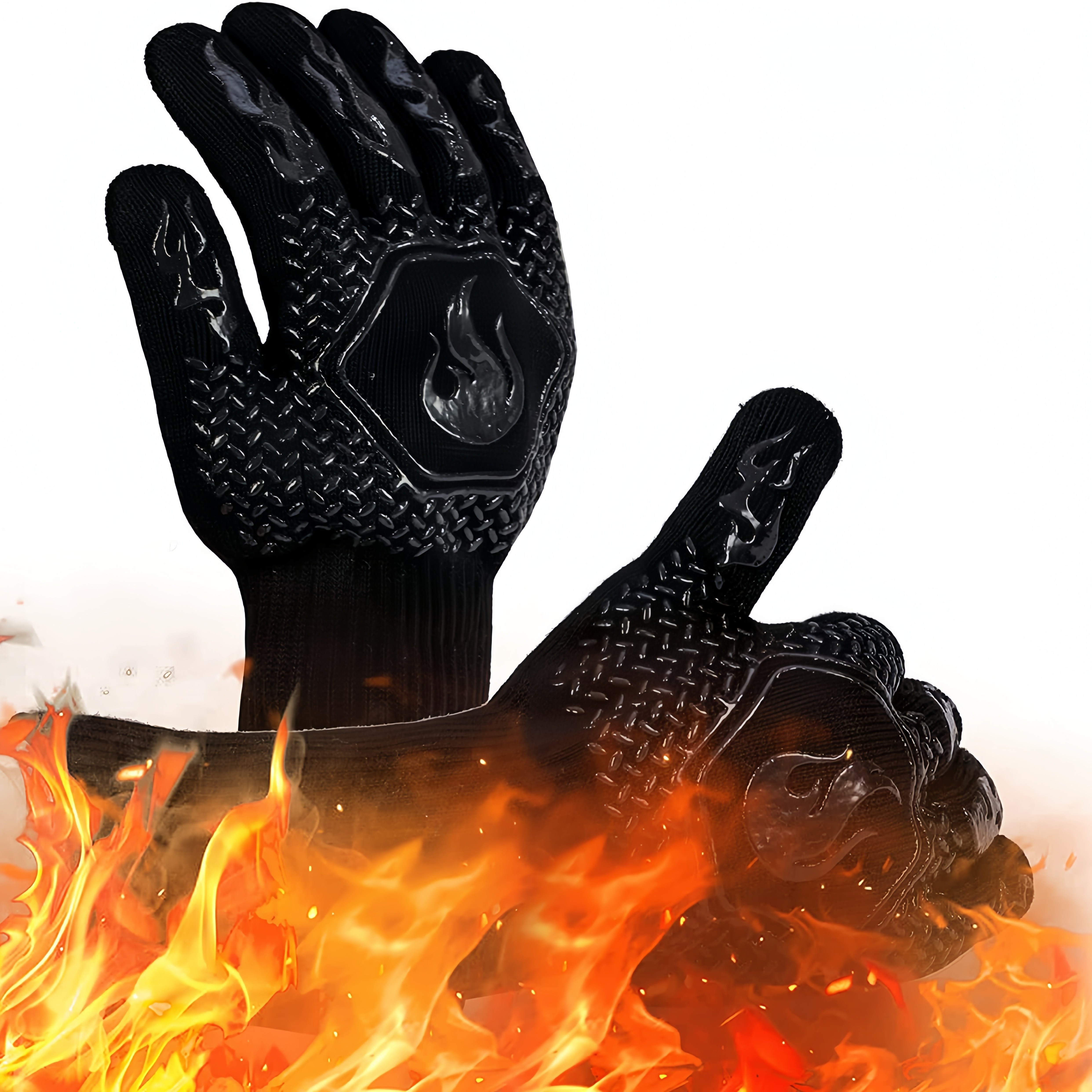 Gants pour four silicone, 10 paires, thermorésistant, maniques grillade  antidérapants, doublure intérieure coton, noir