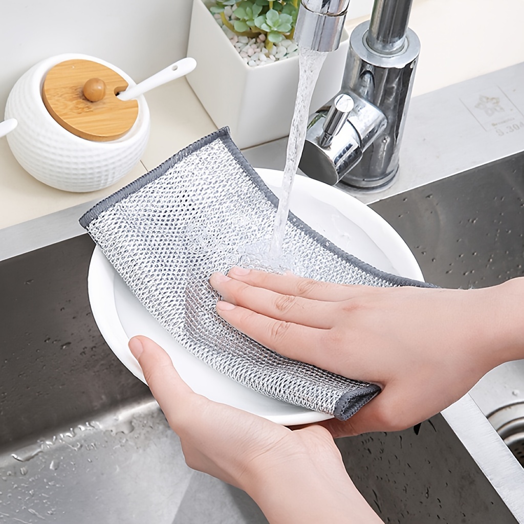 Double Layer Wire Dishcloth Rust Removal Cleaning Cloth Kitchen Dish Towel  Metal Wire Cleaning Rag Microwave Oven Cleaning Tool
