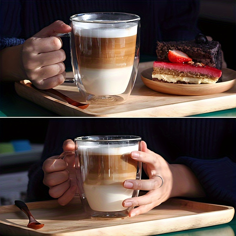 1pcs Double Wall Lnsulated Glass Coffee Mugs with Handle Clear Espresso Cups  Home Mug for Milk Latte Cappuccino Tea Water