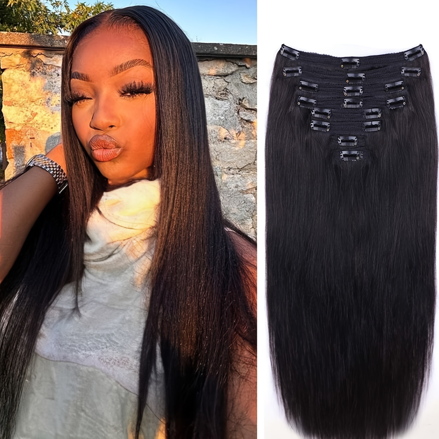 Long Straight Hair Extension for Women Natural Looking Synthetic Clip in Hair Extension,Temu