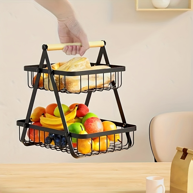  Carrito de almacenamiento de cocina con ruedas, carrito de  metal de 4 niveles, cesta de malla con mesa de madera para almacenamiento  de frutas, verduras, cebollas, papas : Hogar y Cocina