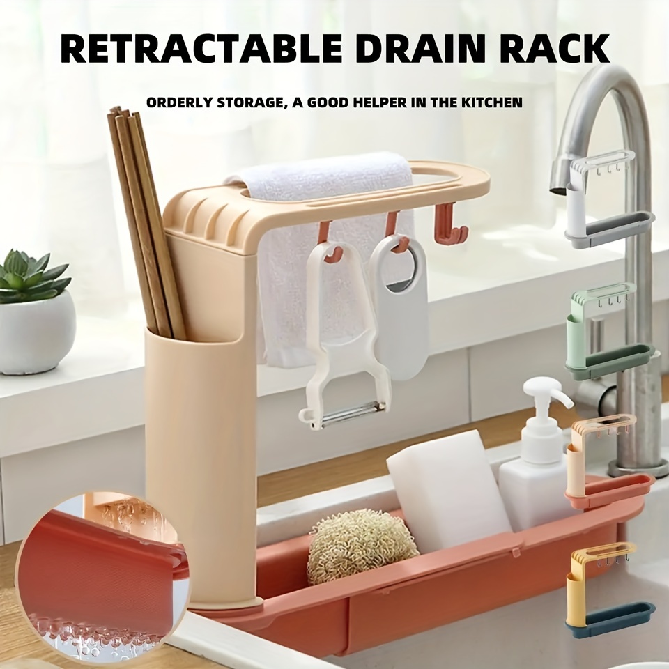 Telescopic Sink Rack - Over Sink Organizer For Dish Cloths, Sponge, And  Drain Basket - Easy To Install And Convenient For Home Kitchen - Temu