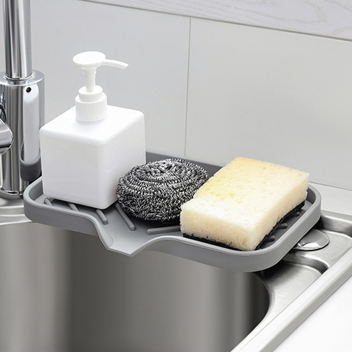 HUMUTA 3 in 1 sponge holder for kitchen sink, stainless steel in sink sponge  caddy/organizer