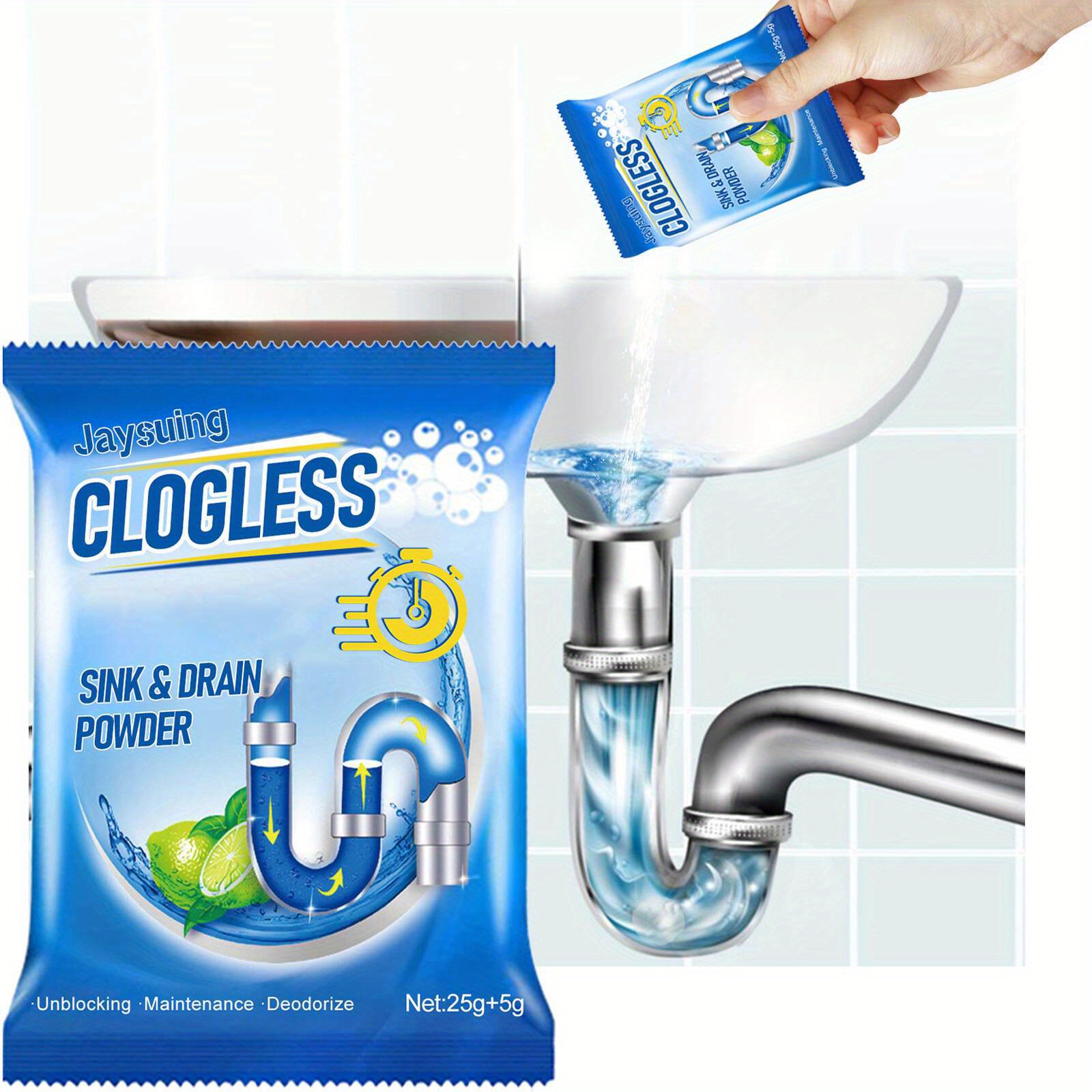  Clogless Quick Sink And Drain Powder, Powerful Kitchen Pipe  Dredging Agent, Unclog Sink Drain Powder, Drain Blockage Sink Cleaner  Powder For Kitchen Toilet Pipe Dredging (5 pack) : Health & Household