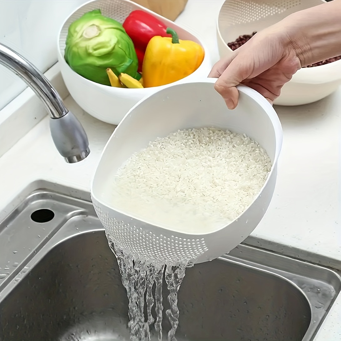 Lavabo multifuncional de drenaje y verduras, cuenco de lavado de arroz con  colador, escurridor lateral de acero inoxidable para frutas, verduras y