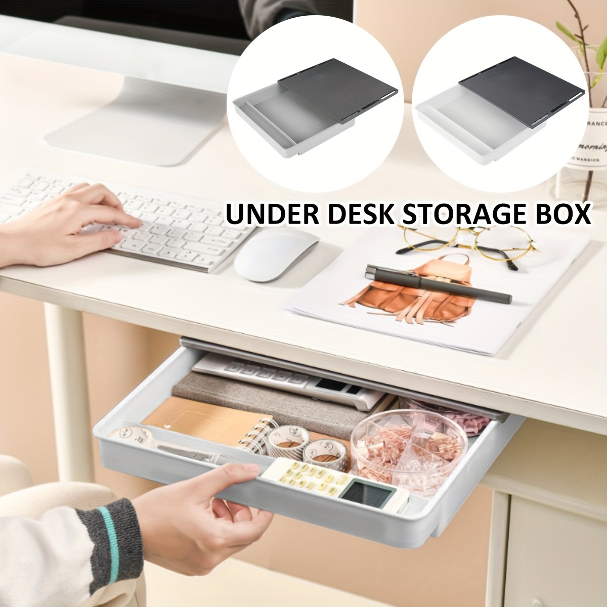 Kitchen Multi-function Under Desk Hidden Drawer Organizer Holder Under Desk  Drawer Storage Big Pencil TraySet for Office Bedroom