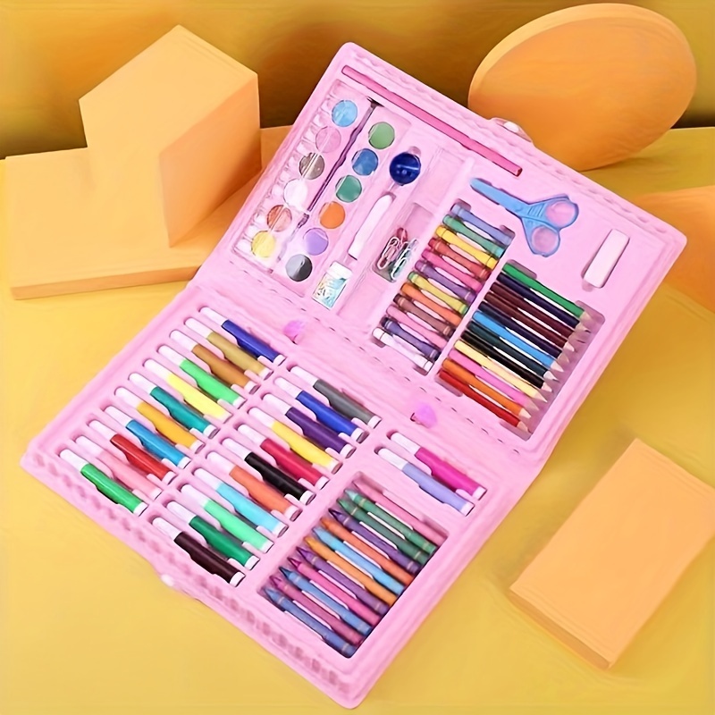 86/150Pcs/Set Drawing Tool Kit with Box Painting Brush Art Marker Water  Color Pen Crayon Kids Gift Pink 150pcs