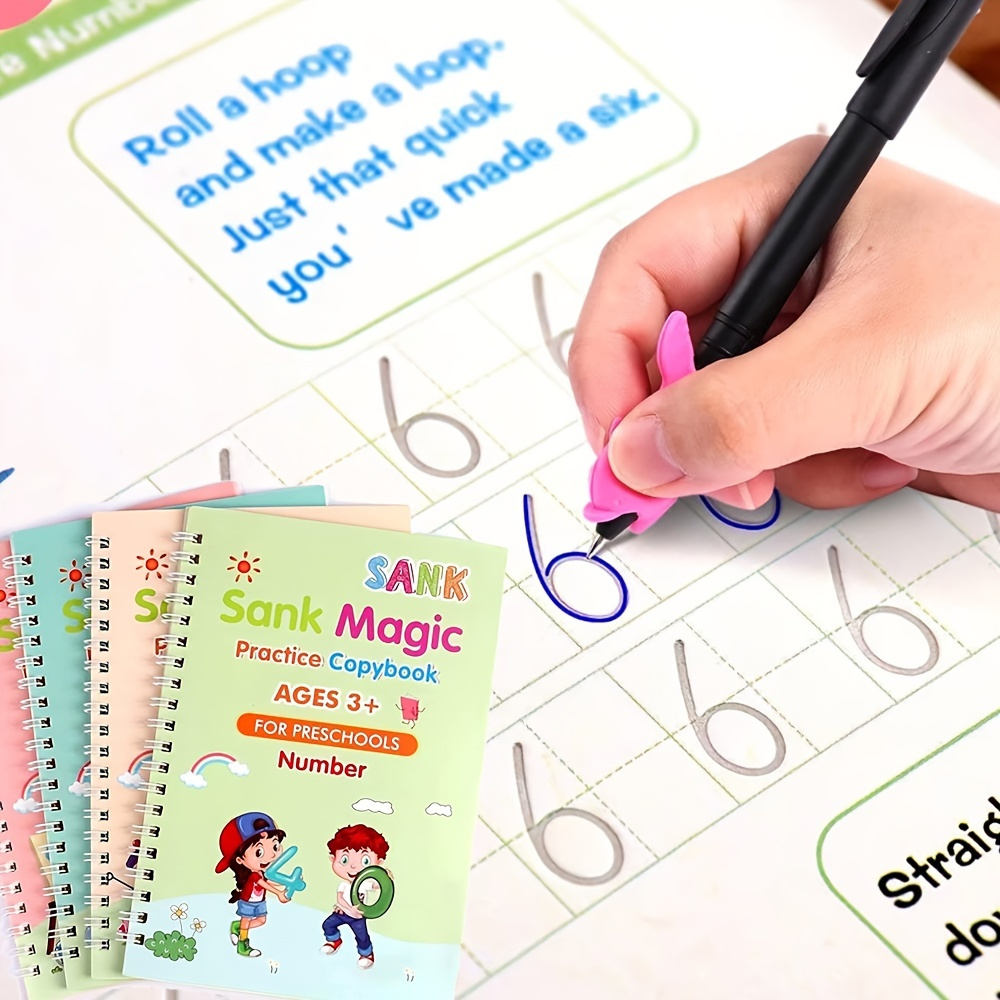 Magic Copybook For Kids 4PCS Sank Tracing Writing Book With Invisible Ink  Pen Refill Beginners Grooved Practice Copybooks - AliExpress