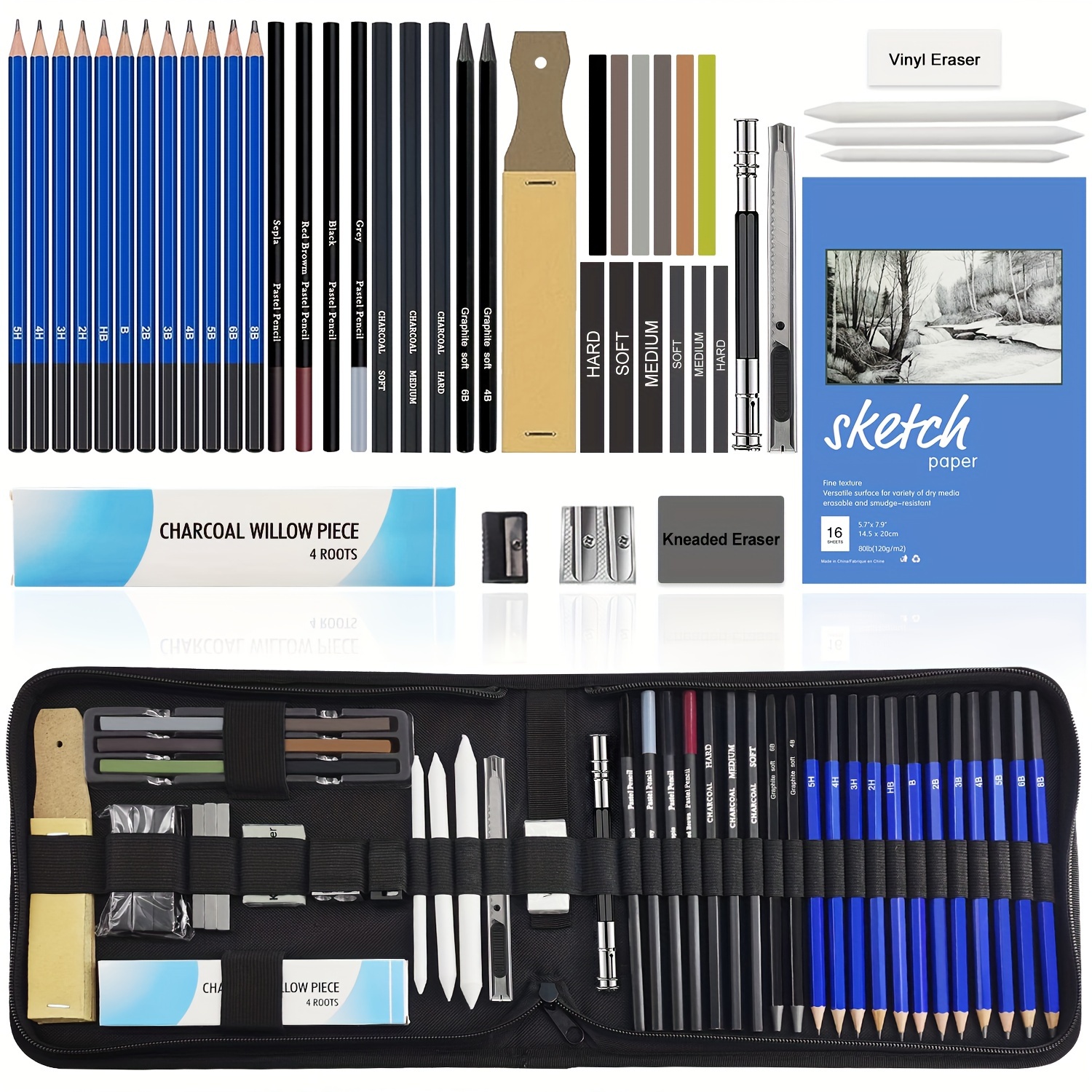 H & B Juego de lápices de dibujo, 35 piezas lápices de dibujo y kit de