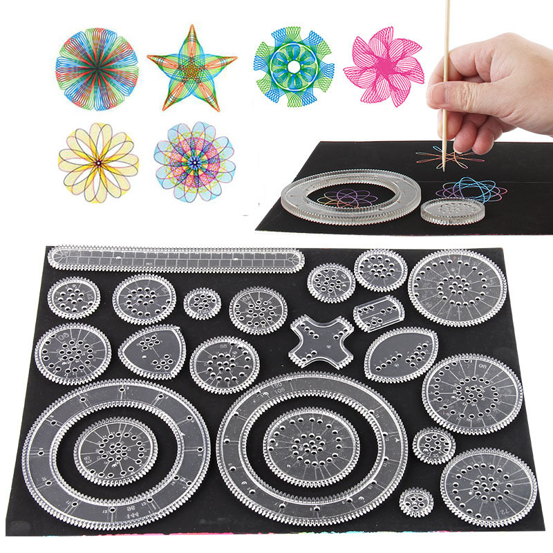 DIY Spiral Art Drawing Toys Set Spirograph Stencil Geometric Ruler Tools
