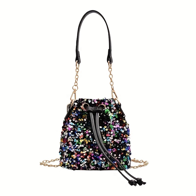 Women's Mini Sequin Chain Shoulder Bag,Reversible Mermaid Shiny