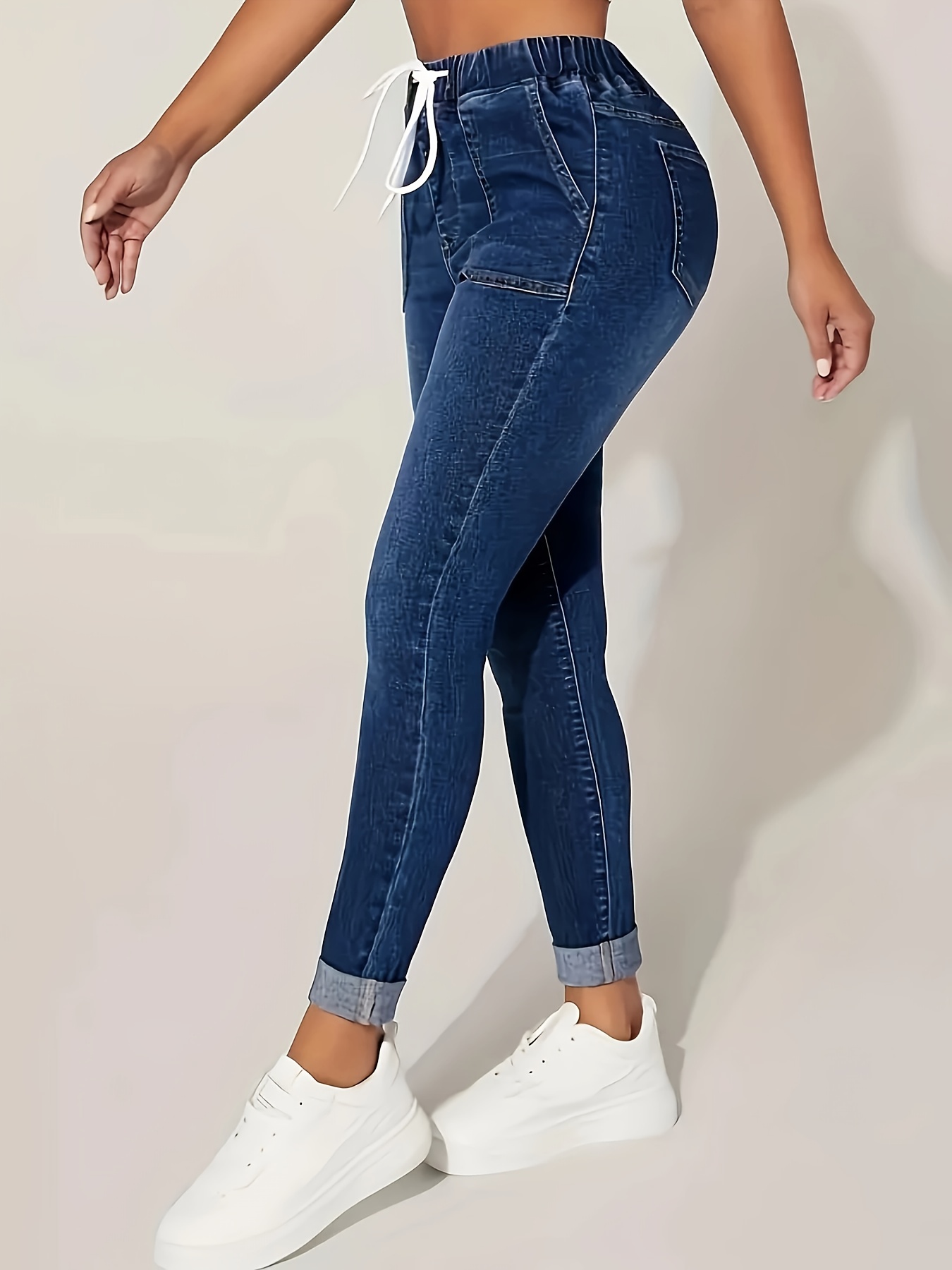 Jeans Tipo Jogger Lavados Con Múltiples Bolsillos, Jeans Cargo De Moda  Lavados Estilo Urbano, Jeans Y Ropa De Mezclilla Para Mujer