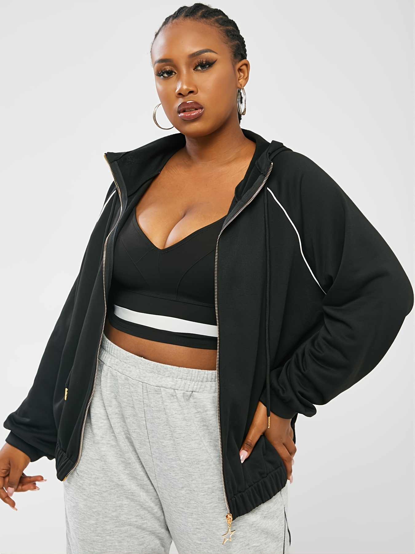 Plus size long sales zip up hoodie