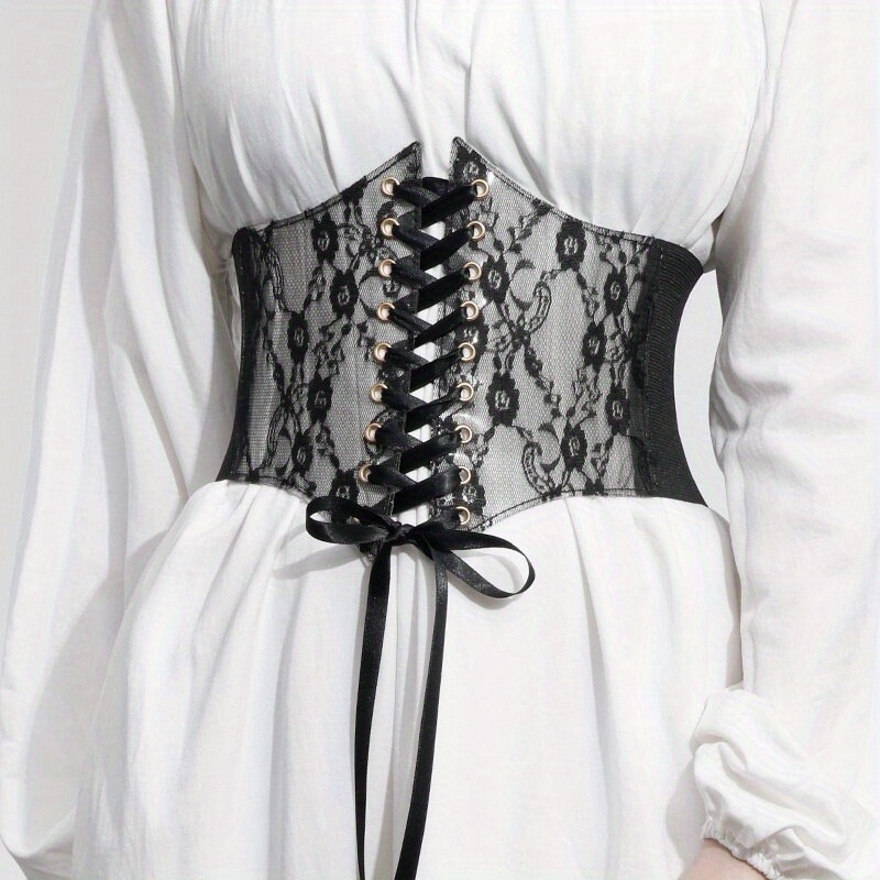 Heart Pendant Lace Up Belt Punk Bowknot Corset Belt Women Elastic Vintage  Wide Waistband Gothic Decorative Dress Waspie Girdle