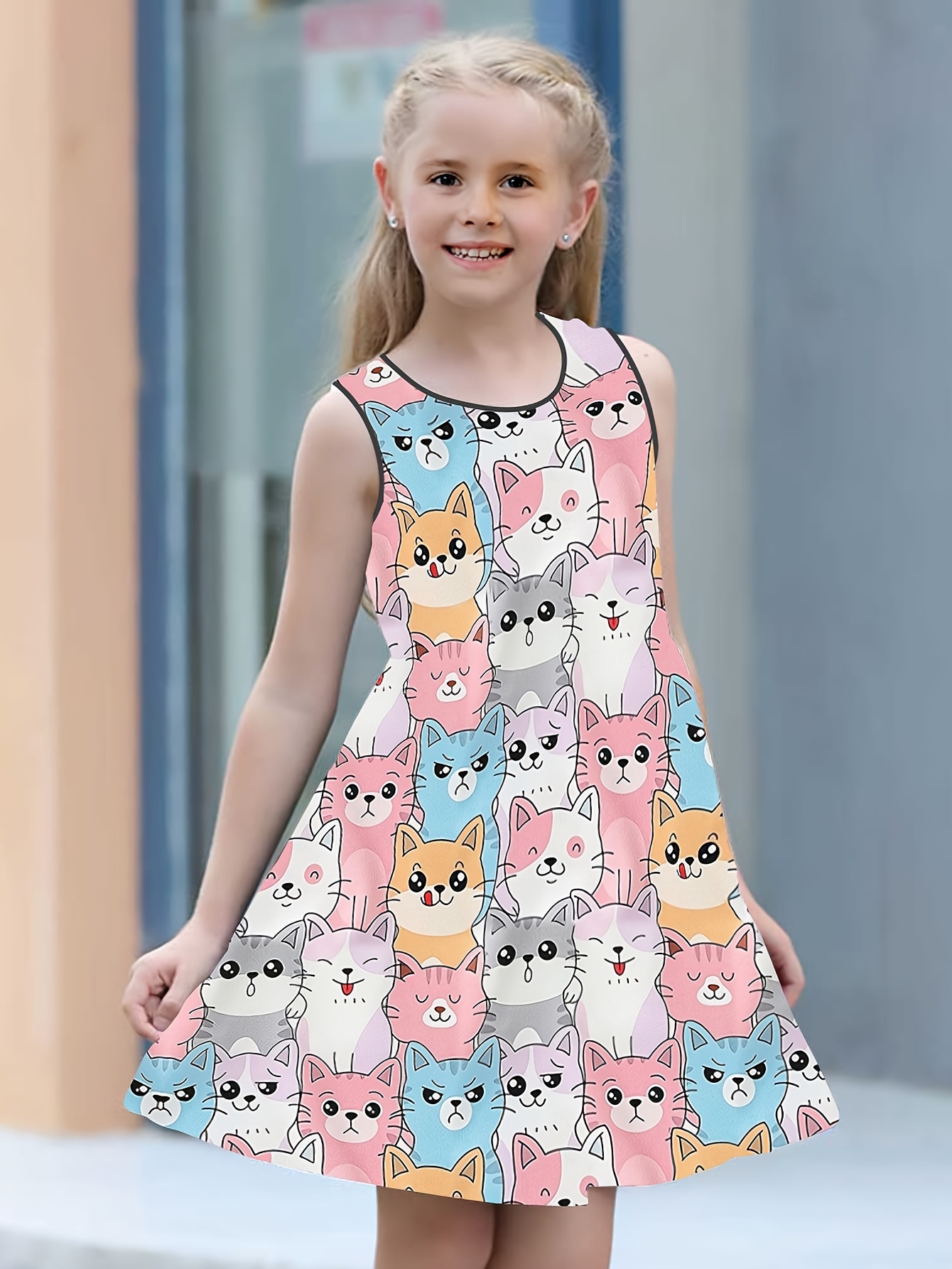 Cute Cats Allover Print Girls Short Sleeve T-shirt Dress For Leisure Or  Outfit, Kids Clothing - Temu