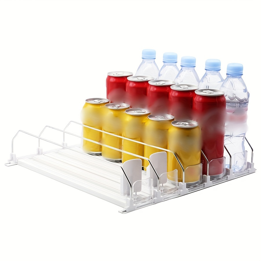 Refrigerator-Automatic Pusher Glide Soda Can Organizer Plastic Large  Capacity Black Creative Home Storage Fridge-Holds 