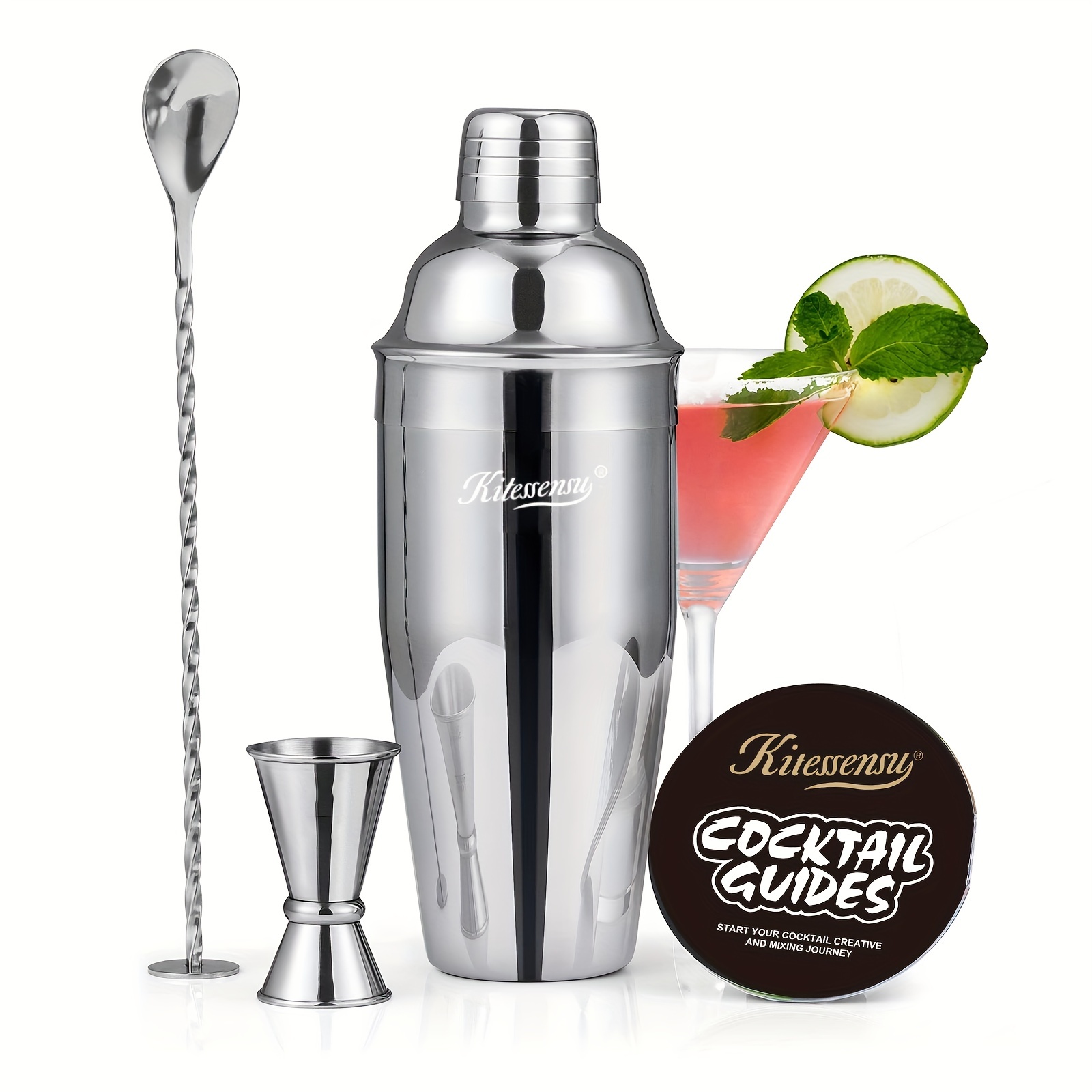 Cocktail Shaker Set 9 Pieces Stainless Steel Bartender Kit Drink Mixer  Professional Bartender Drink Making Tools for Martini Margarita Mixes 550Ml  18.6 oz Silver 